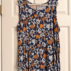 Lane Bryant Navy Floral Long Tank with Orange Accents